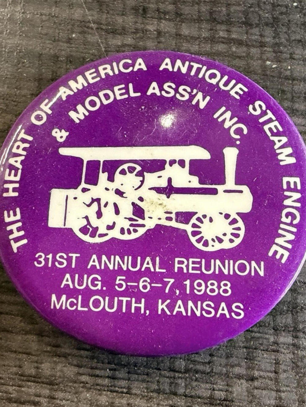 Heart of America Steam Engine Reunion 1988 McLouth Kansas Souvenir Pinback